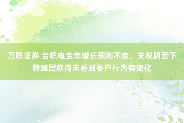 万联证券 台积电全年增长预测不变，关税阴云下管理层称尚未看到客户行为有变化